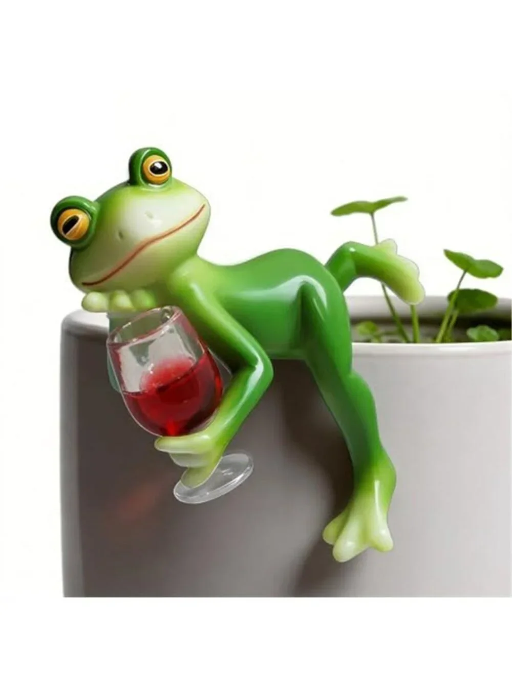 Tipsy Frog Pot Hugger, Waterproof Resin Frog Statue, Cute Miniature Frog